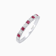 Vintage Inspired Diamond and Spinel Stackable Half Band - 14k Wight Gold - Shahin Jewelry